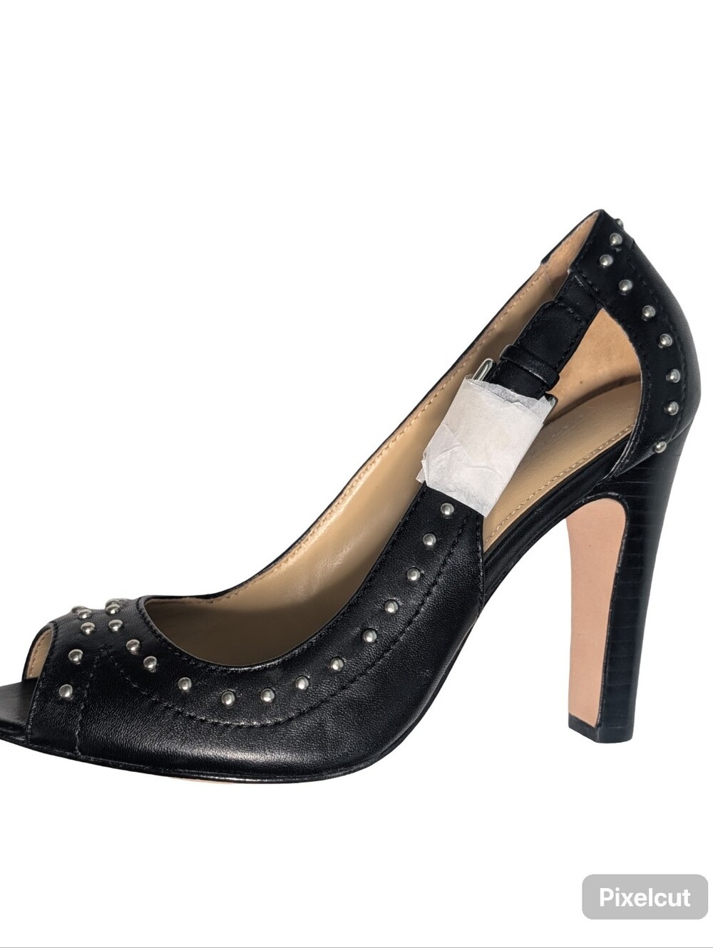 Coach Billie Black Leather Studded Peep-Toe Heels 7 - Picture 2 of 11